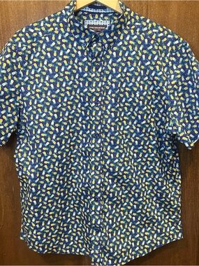 Johnston & Murphy Blue Short-Sleeve Pineapple Print Button-Down Shirt